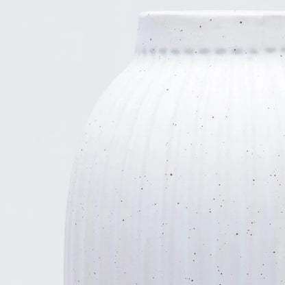 Decorative Indoor Speckled White Ribbed Ceramic Vase