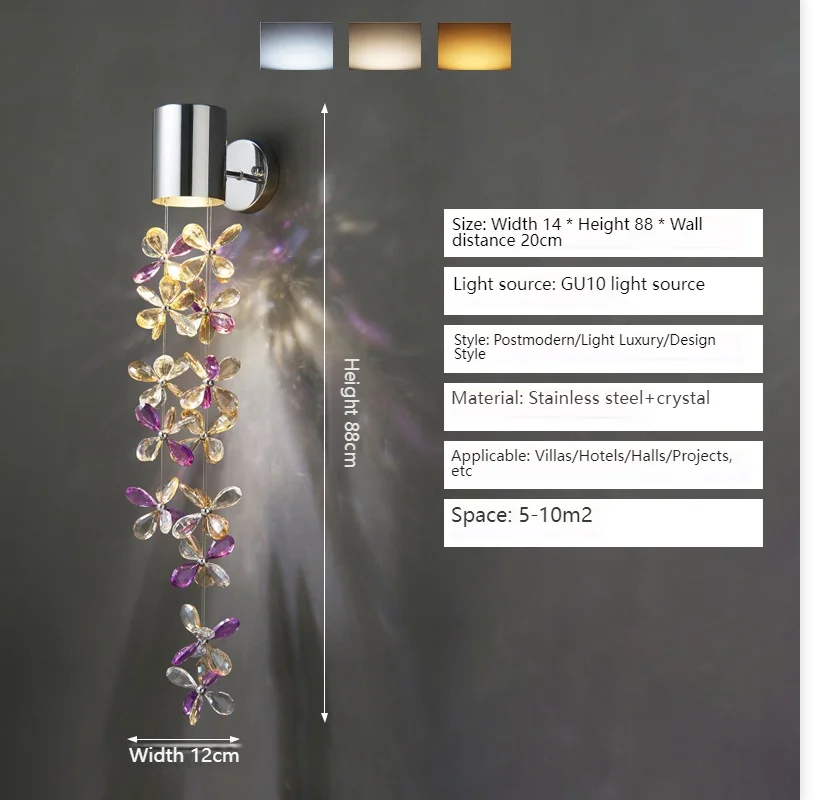 Close-up on the LED feature of the Exquisite Modern Crystal Wall Lamp, showcasing its energy-efficient design.