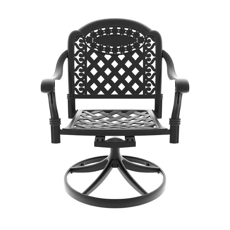   3 or 5-Piece All-Weather Black Cast Aluminum Patio Set w/Swivel Chairs & Cushions
