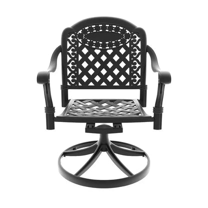   3 or 5-Piece All-Weather Black Cast Aluminum Patio Set w/Swivel Chairs & Cushions