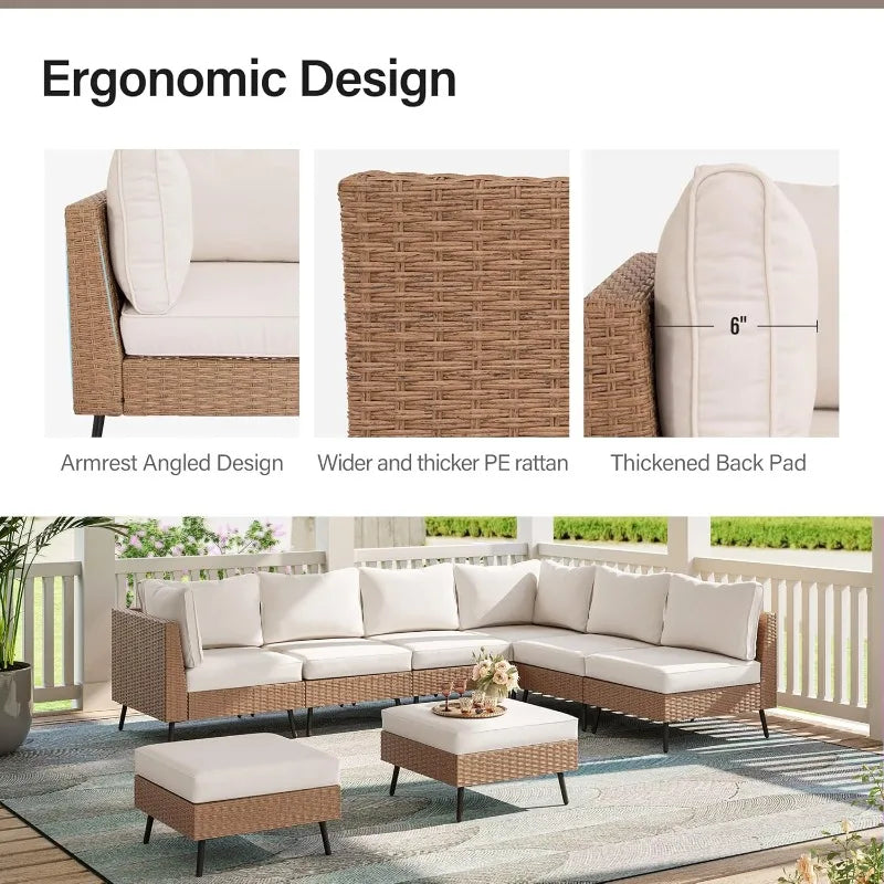 Modern & Chic 8-Piece Outdoor Patio Conversation Set w/Footstool