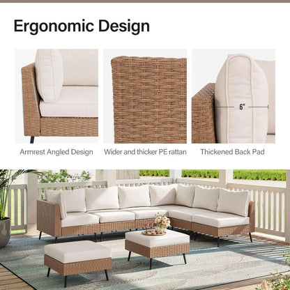Modern & Chic 8-Piece Outdoor Patio Conversation Set w/Footstool