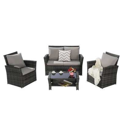 4-Piece Outdoor Modular Rattan Wicker Patio Set
