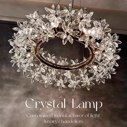 Elegant Crystal Flower Petals Chandelier - A modern crystal flower chandelier showcasing its customizable design that adds sophistication to luxury interiors.