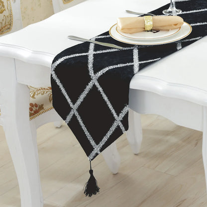Long Strip Table Runner in Black - Elegant long table runner adding sophistication to your table setting.