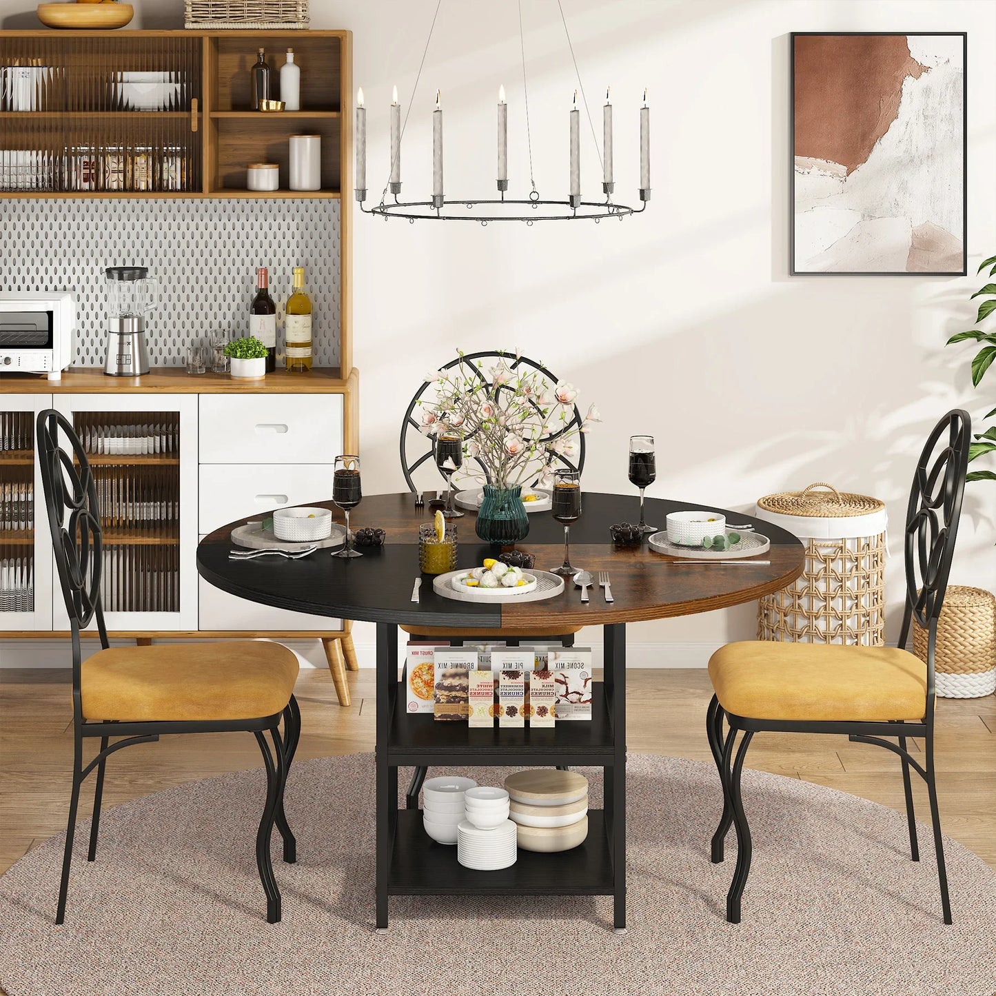 47" Round Solid Wood Dining Table for 4