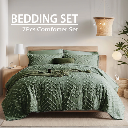 Elegant 7-piece Cut Flower Design king/Queen Quilt Set