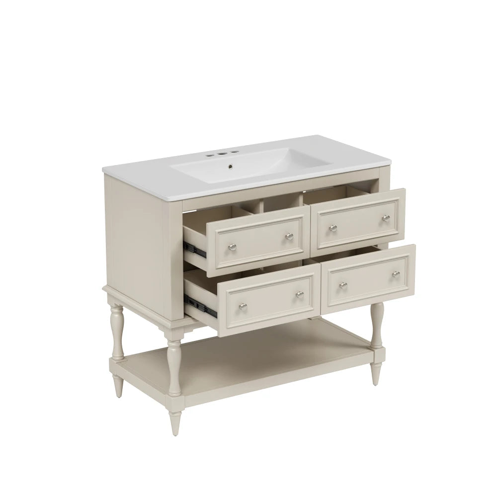 36" Beige Bathroom Vanity w/Ceramic Undermount Sink