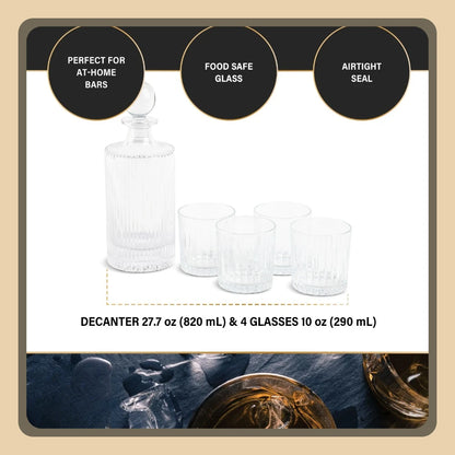 Whiskey Decanter and Cocktail Glasses, 5-Piece Set