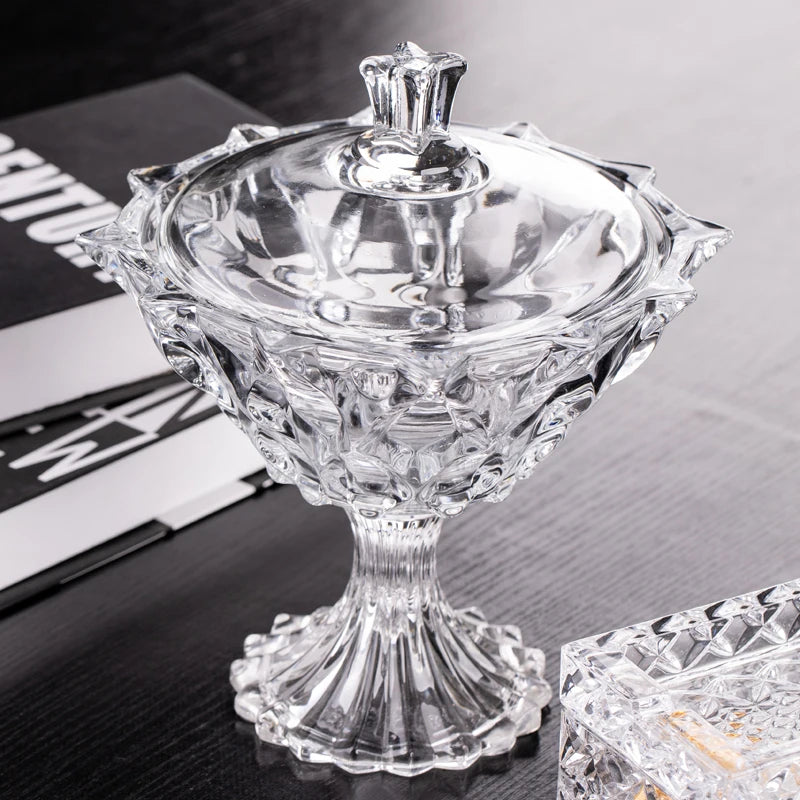 Elegant Crystal Glass Candy Jar set in kitchen - versatile and beautiful elegant crystal candy jar.