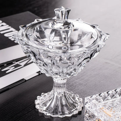 Elegant Crystal Glass Candy Jar set in kitchen - versatile and beautiful elegant crystal candy jar.
