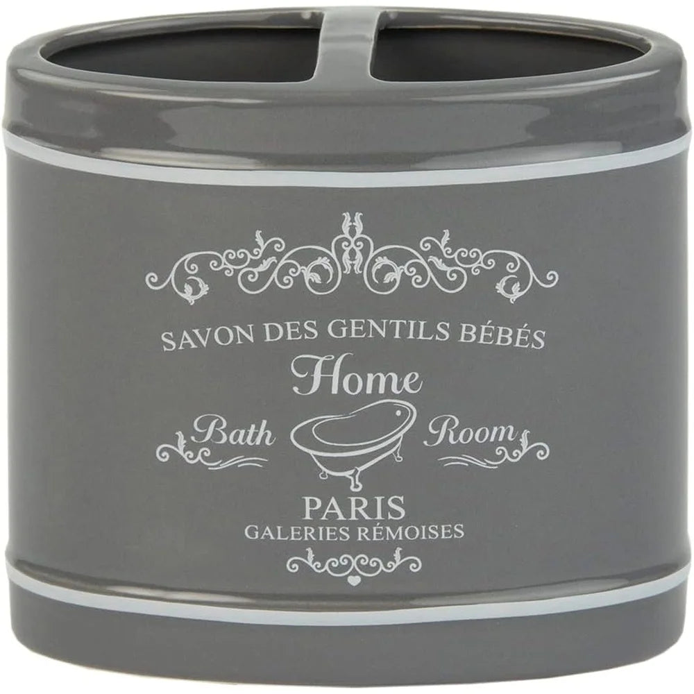Decorative 4-Piece Gray Ceramic Bathroom Ensemble w/a Chic Paris Design