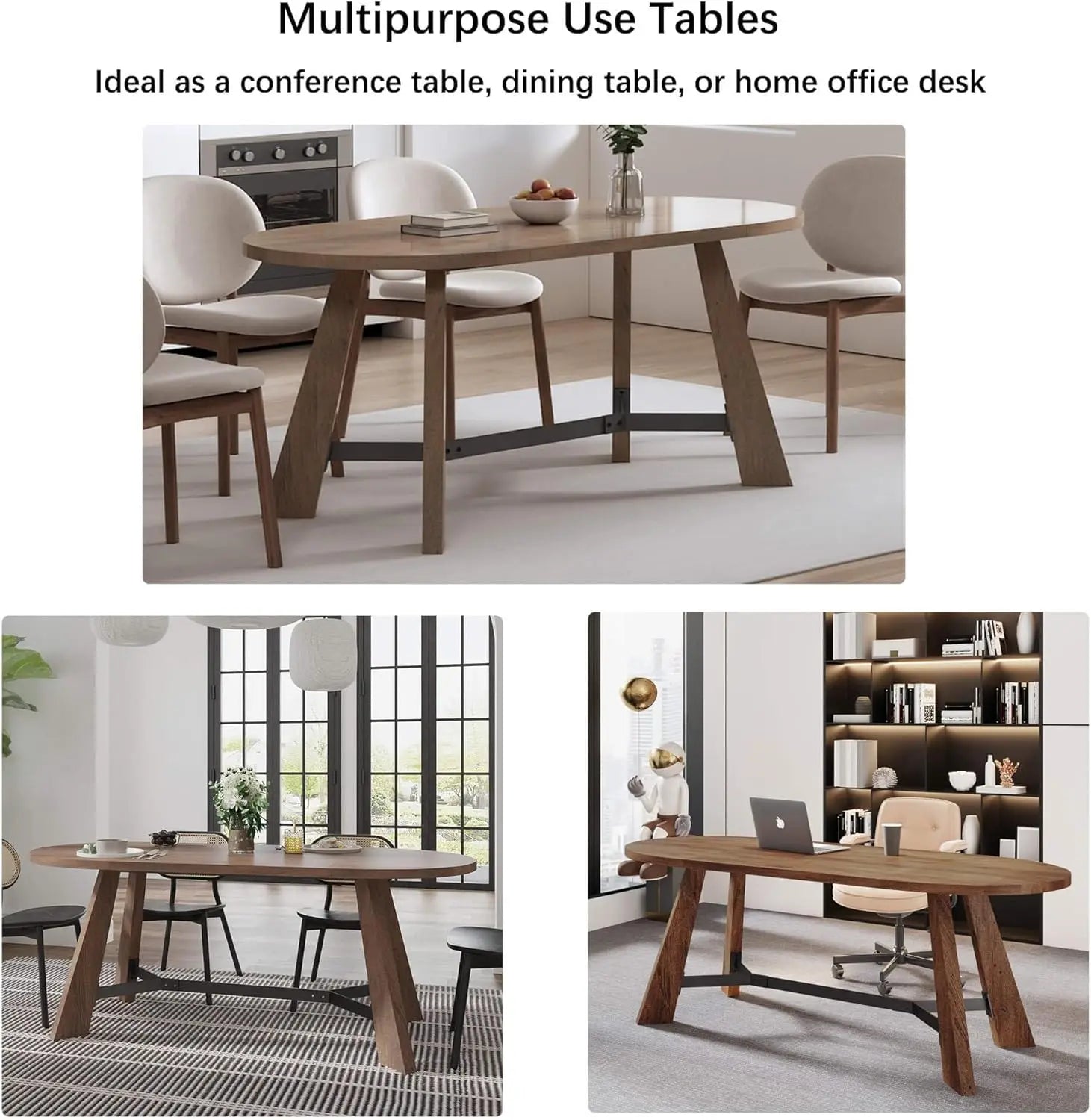 Large Mid-Century Walnut Oval Dining Table Set highlighting spacious seating for 6–8, perfect for entertaining.