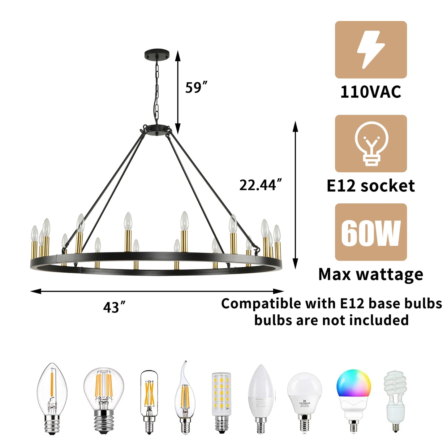 Rustic Farmhouse 16-Light Wagon Wheel Chandelier