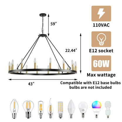 Rustic Farmhouse 16-Light Wagon Wheel Chandelier