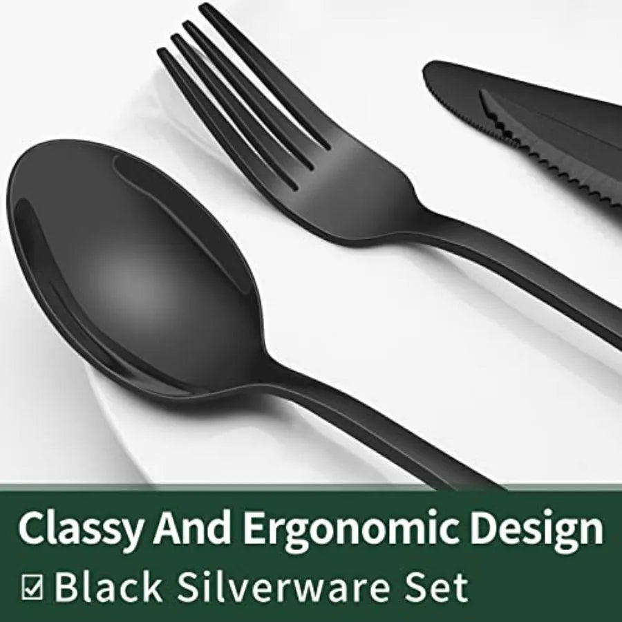 Elegant & Modern 24-Piece Black Silverware Set 