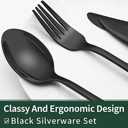 Elegant & Modern 24-Piece Black Silverware Set 