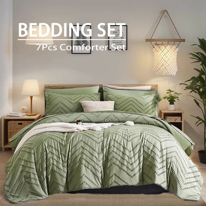 Elegant 7-piece Cut Flower Design king/Queen Quilt Set