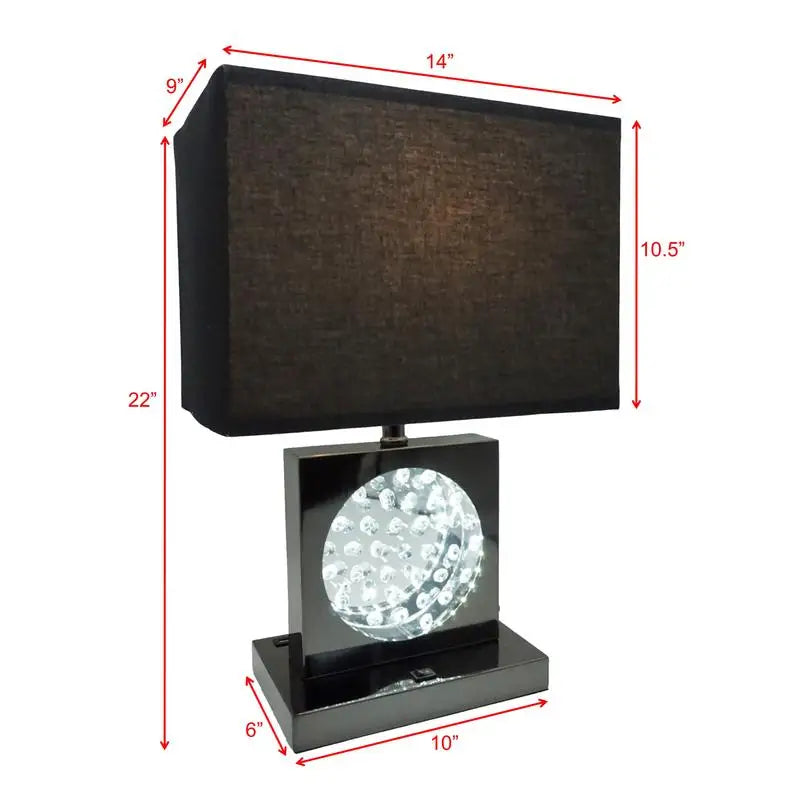 Elegant 22" Modern Crystal Accent Table Lamp with detailed view of the nickel base and black shade, combining luxury and style in this elegant table lamp.
