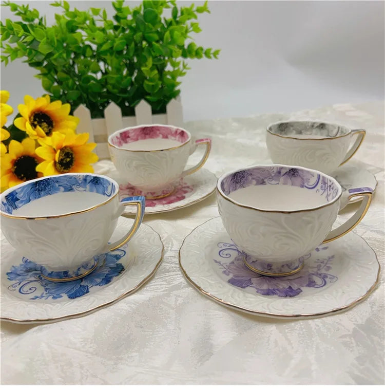 Exquisite Afternoon Tea Coffee Cup & Saucer Sets w/Gold Trim
