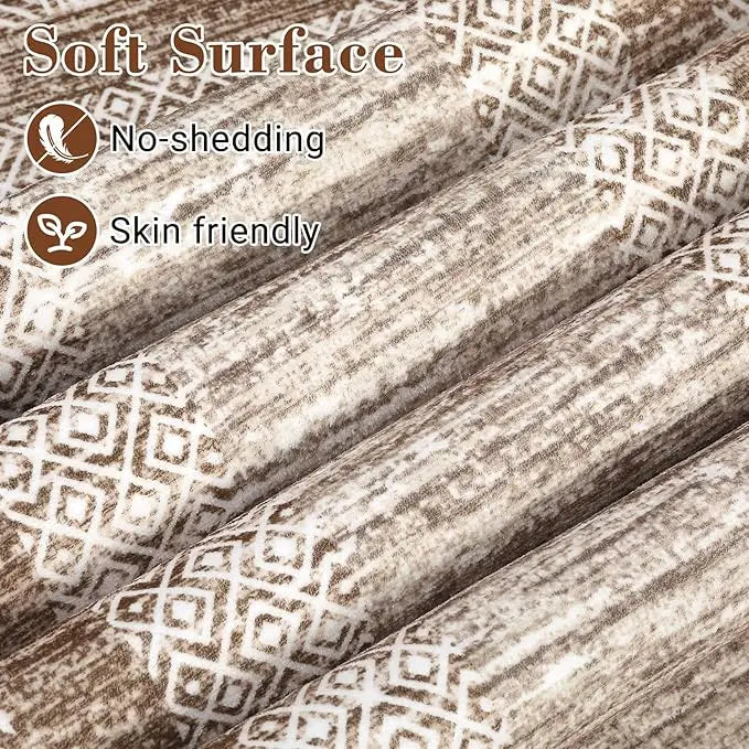 2x6 Brown Geometric Runner Rug, Washable Non-Slip with soft low-pile texture for indoor spaces