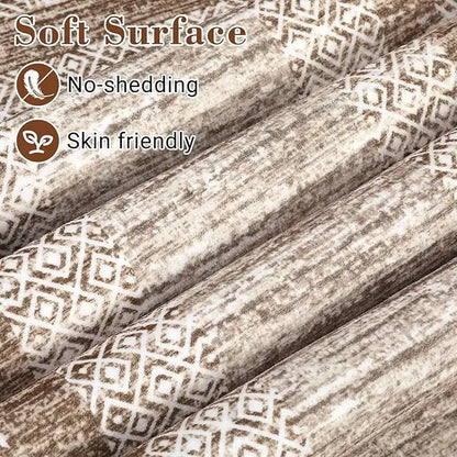 2x6 Brown Geometric Runner Rug, Washable Non-Slip with soft low-pile texture for indoor spaces