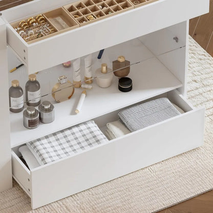 Vanity Storage Island/Jewelry Display Cabinet w/Glass Top & 8 Drawers