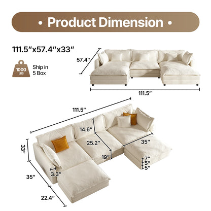 Modern Beige Chenille Upholstered Modular L-shaped Sectional Sofa w/Memory Foam Cushions