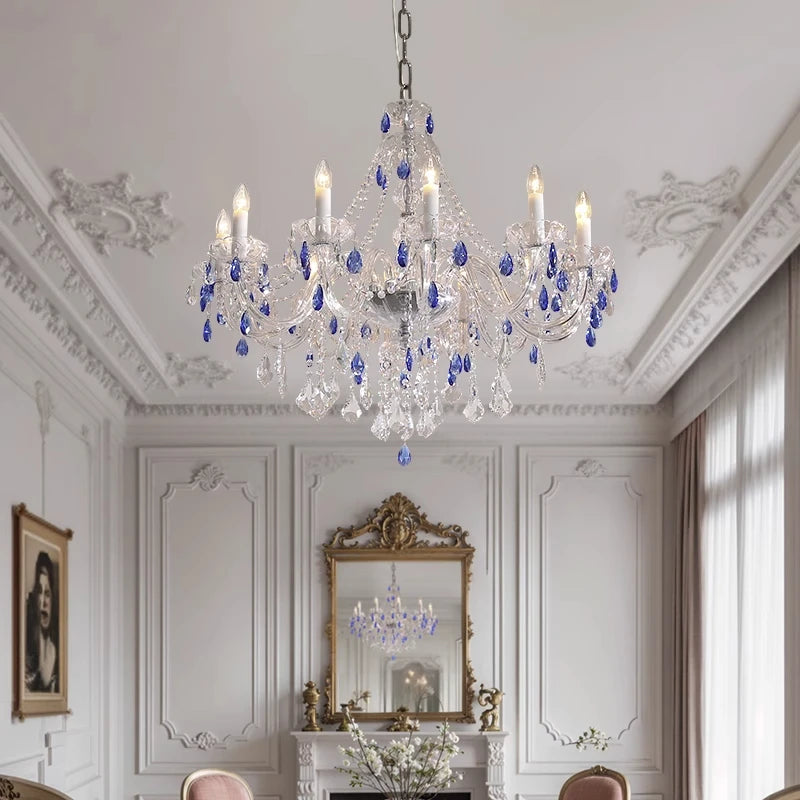 Luxurious & Romantic French Blue Crystal Pendant Chandelier