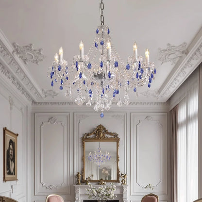 Luxurious & Romantic French Blue Crystal Pendant Chandelier