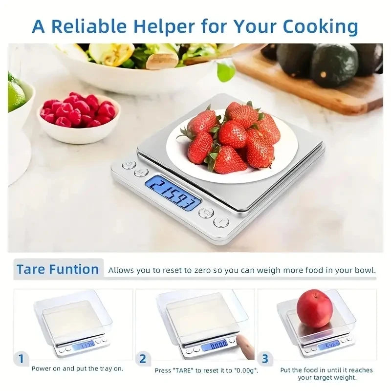 3000g Digital Kitchen Scale, 0.1g Precision Stainless Steel digital kitchen scale with included weighing trays