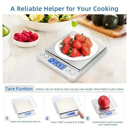 3000g Digital Kitchen Scale, 0.1g Precision Stainless Steel digital kitchen scale with included weighing trays