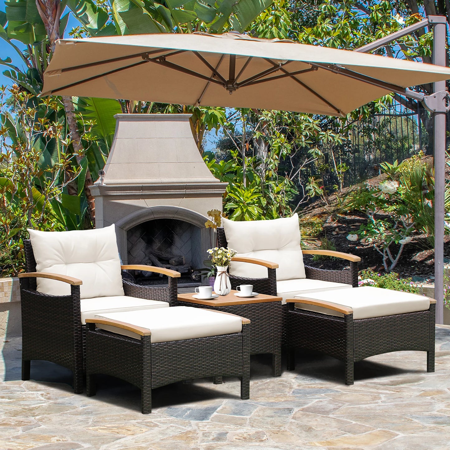 Outdoor 5-piece Patio PE Rattan Sofa Set