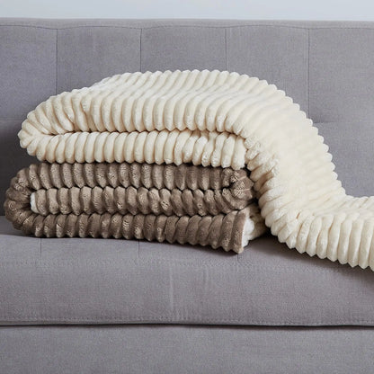 Soft & Cozy Striped Sherpa Flannel Throw Blanket