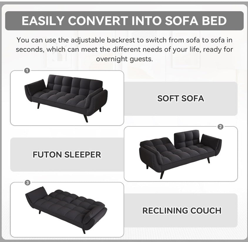 Detailed view of the 3-position adjustable backrest on the 57" Velvet Convertible Futon Sofa, promoting relaxation.