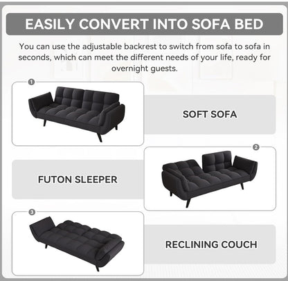 Detailed view of the 3-position adjustable backrest on the 57" Velvet Convertible Futon Sofa, promoting relaxation.
