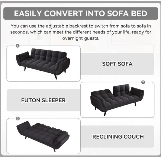 57" Convertible Futon Sofa in stylish velvet, perfect for small spaces.