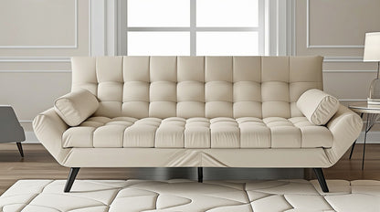 An elegant arrangement with the 57" Velvet Convertible Futon Sofa paired with an area rug and lamp.