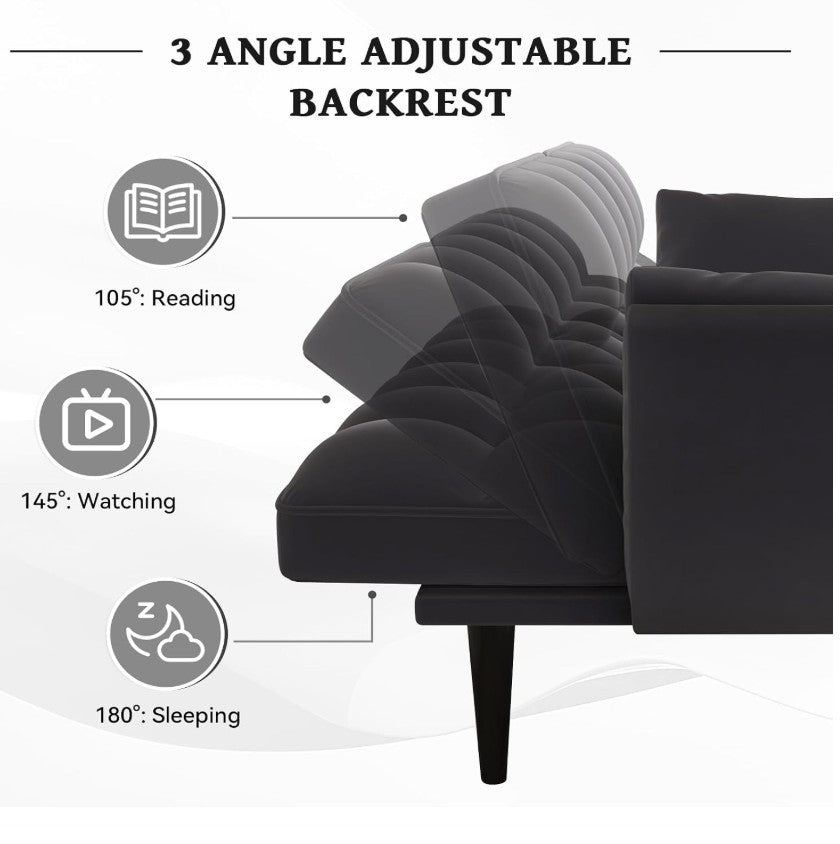 Full view of the 57" Velvet Convertible Futon Sofa in a beautifully decorated small living space.
