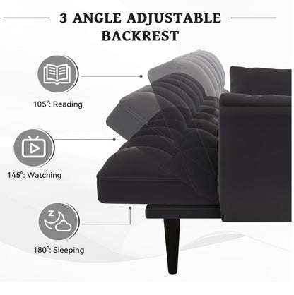 Full view of the 57" Velvet Convertible Futon Sofa in a beautifully decorated small living space.
