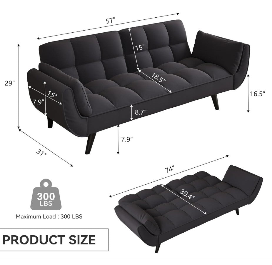 57" Velvet Convertible Futon Sofa with vibrant decor, showcasing how it enhances modern home aesthetics.