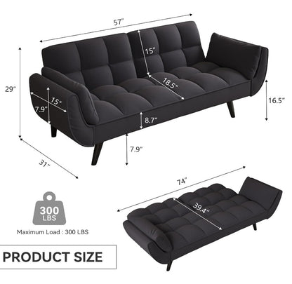57" Velvet Convertible Futon Sofa with vibrant decor, showcasing how it enhances modern home aesthetics.