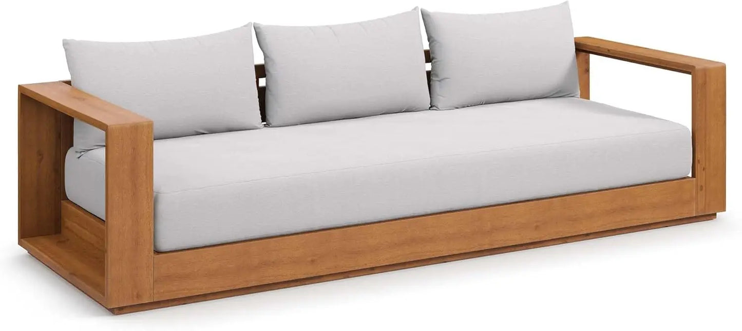 Outdoor Acacia Wood Sunroom Sofa in Natural Light Gray