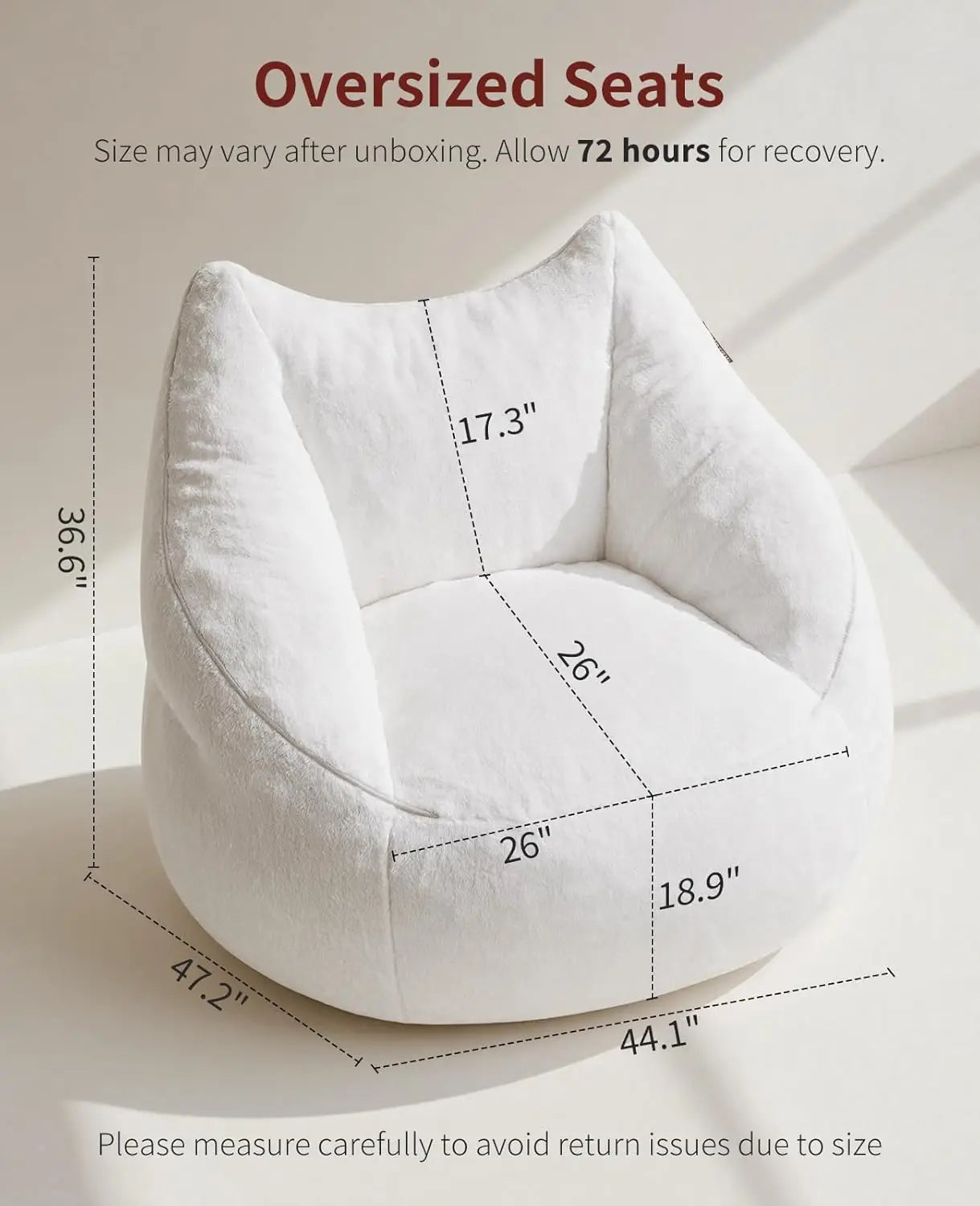 Oversized Modern Bean Bag Chair For Lounging w/Plush Memory Foam Filling