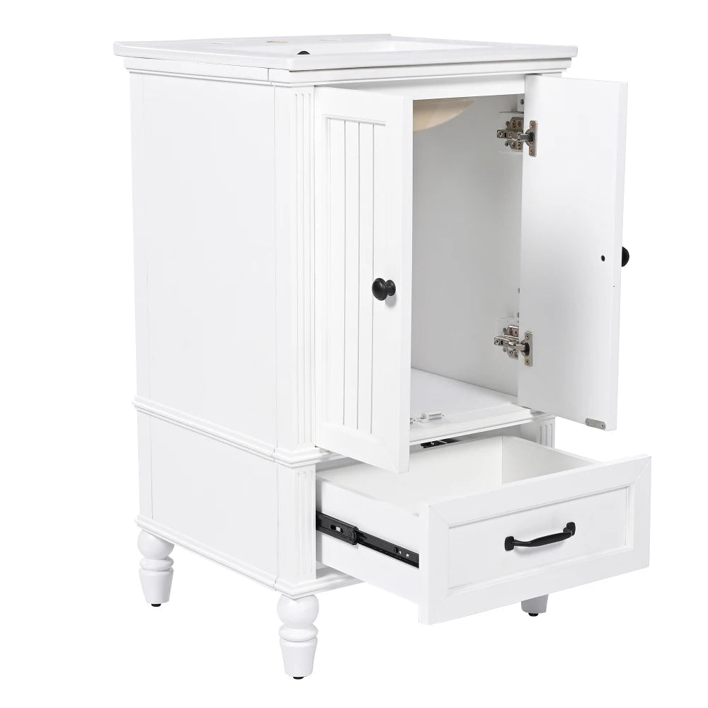 Modern & Independent 20" White Bathroom Vanity w/Semilune Ceramic Sink