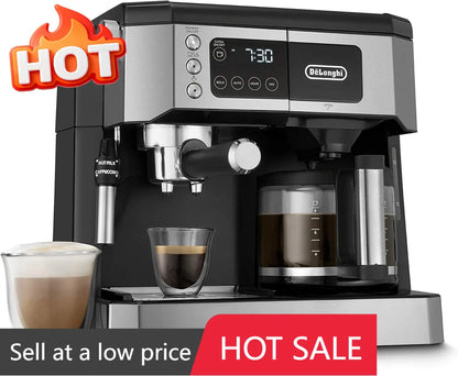 Stainless steel and BPA-free plastic components of the De'Longhi All-In-One Coffee Machine, emphasizing durability and quality.