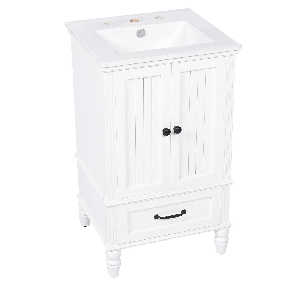 Modern & Independent 20" White Bathroom Vanity w/Semilune Ceramic Sink