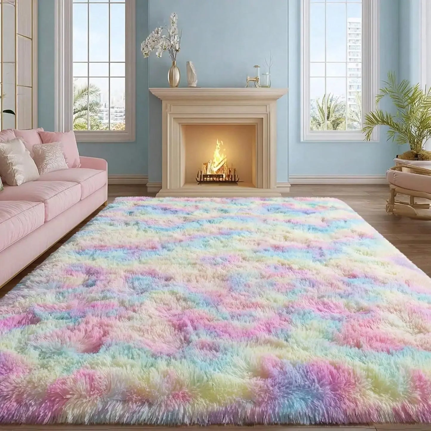 Fluffy Shag Area Rug paired with warm wood accents creating a welcoming atmosphere.