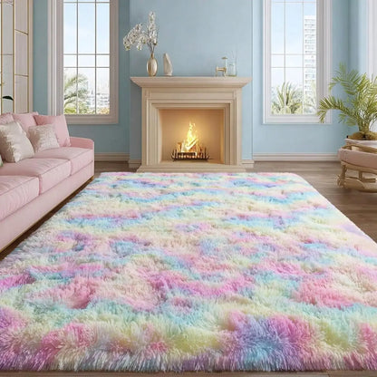 Fluffy Shag Area Rug paired with warm wood accents creating a welcoming atmosphere.