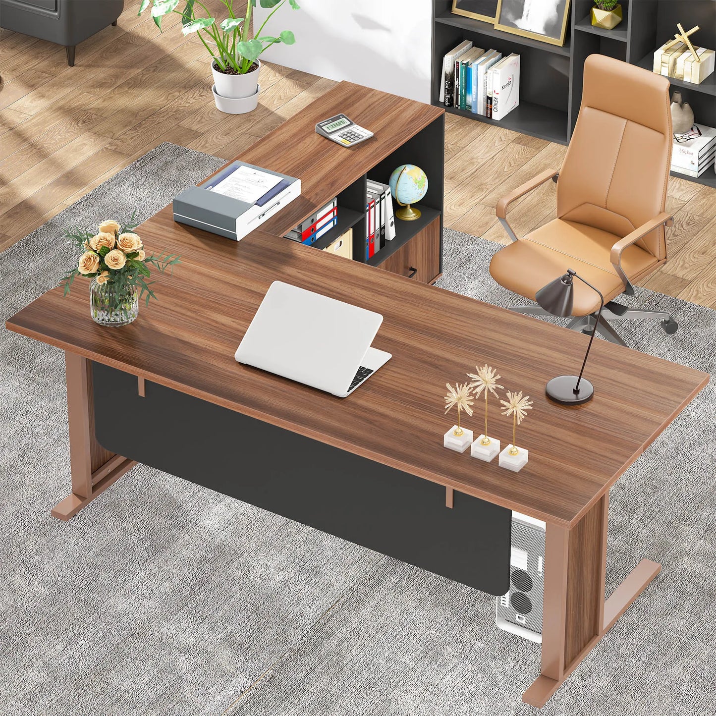 63" Large L-Shaped Executive Office/Computer Desk